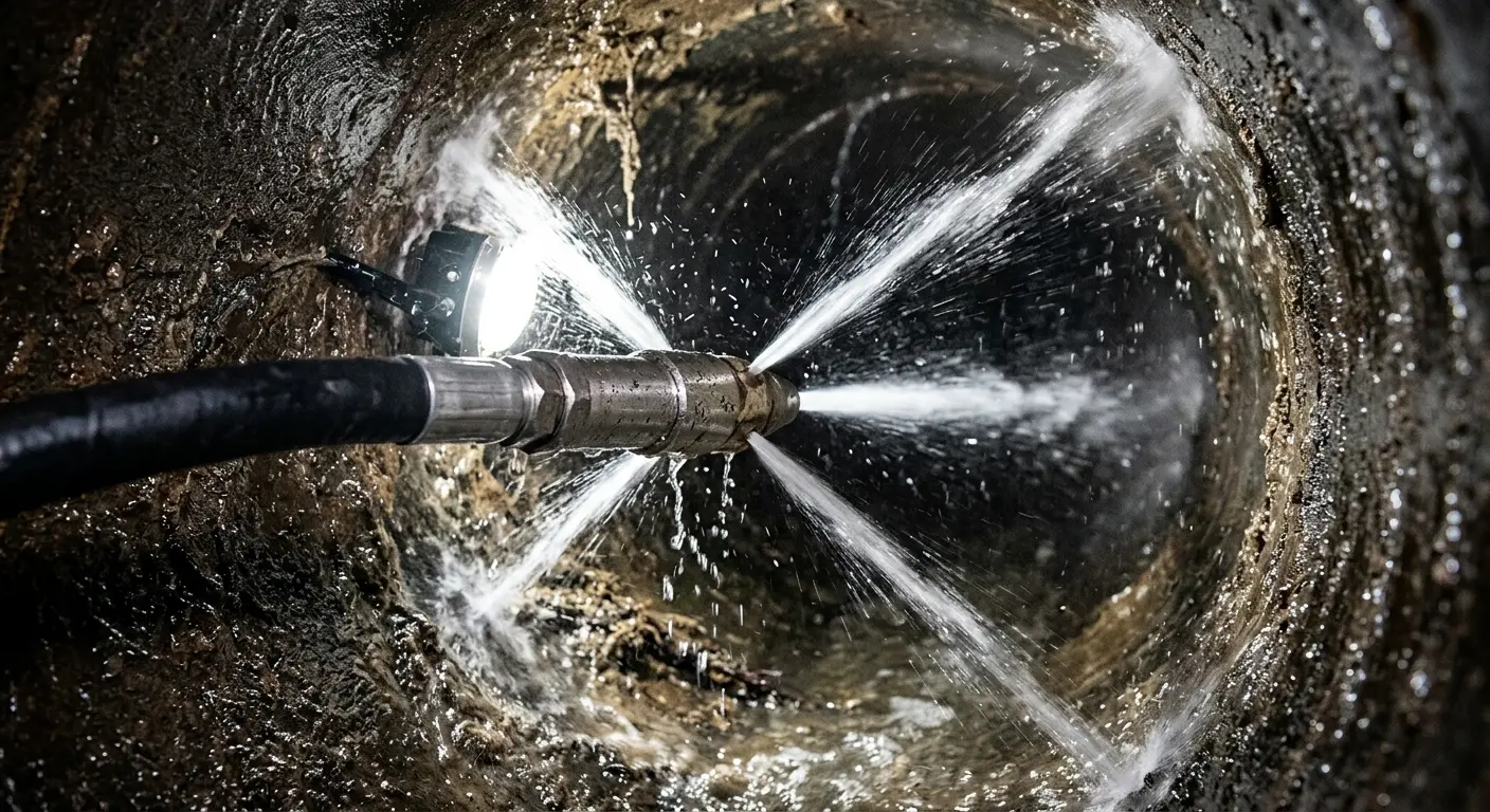 High-pressure hydro jetting nozzle cleaning sewer pipe for Storm Drain Cleaning in Pleasant Grove